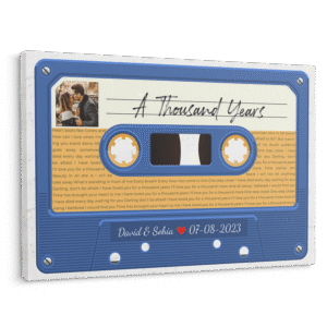 Custom Song Lyrics, Customizable Text And Upload Photo, Blue Cassette Tape Canvas Wall Art