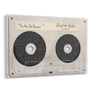 Custom Song Lyrics, Customizable Text Cassette Tape Light Wood Background Canvas